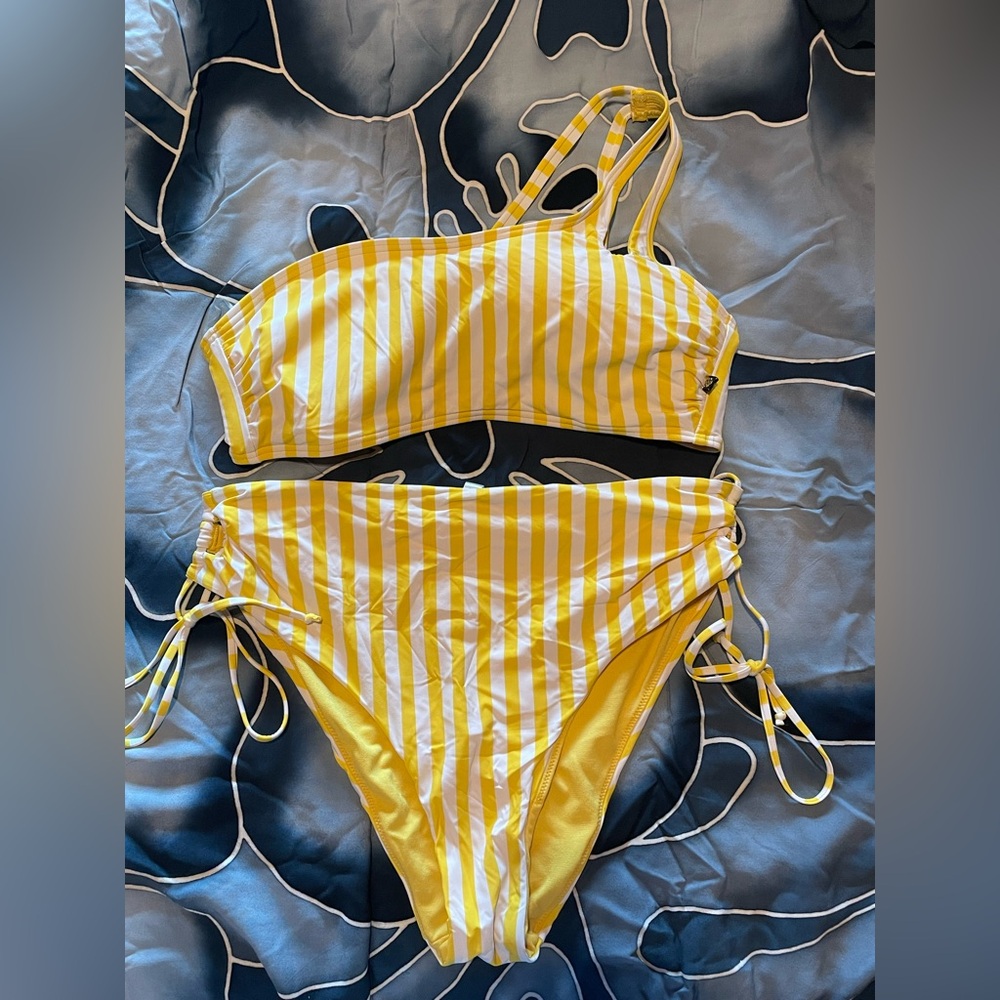 La Vie En Rose Yellow and White Striped Bikini